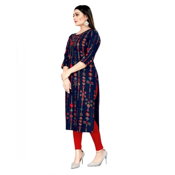 Women's Rayon Foil Printed Straight Kurti (NavyVlue)