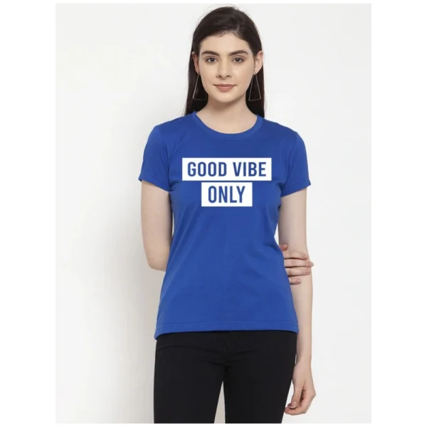 Women's Cotton Blend Good Vibe Only Printed T-Shirt (Blue)