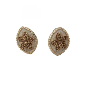 Generic Women's Alloy Ceramic Stone And Designer Work Gold Plated Stud (White)