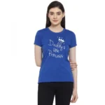 Women's Cotton Blend Daddy's Little Princess Printed T-Shirt (Blue)