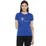 Women's Cotton Blend Fly High Printed T-Shirt (Blue)