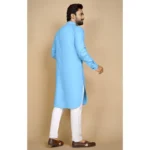 Men's Cotton Blend Solid Full Sleeve Knee Length Kurta (Light Blue)