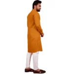 Men's Cotton Blend Solid Full Sleeve Knee Length Kurta (Yellow)