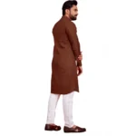 Men's Cotton Blend Solid Full Sleeve Knee Length Kurta (Brown)