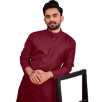 Men's Cotton Blend Solid Full Sleeve Knee Length Kurta (Maroon)