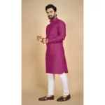 Men's Cotton Blend Solid Full Sleeve Knee Length Kurta (Pink)