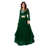 Women's Embroidery Gotapatti Work Georget Long Gown (Green)