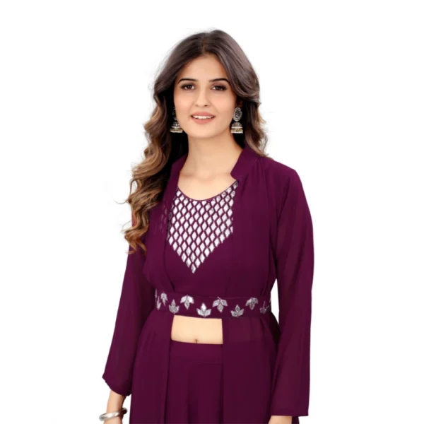 Generic Women's Embroidery Gotapatti Work Georget Long Gown (Wine)