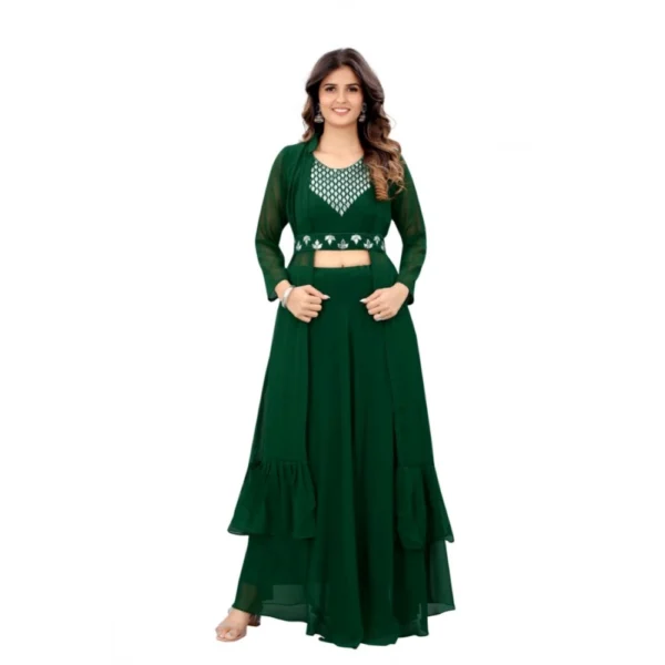 Women's Embroidery Gotapatti Work Georget Long Gown (Green)