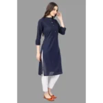 Women's Solid Calf Length Cotton Kurti (Blue)