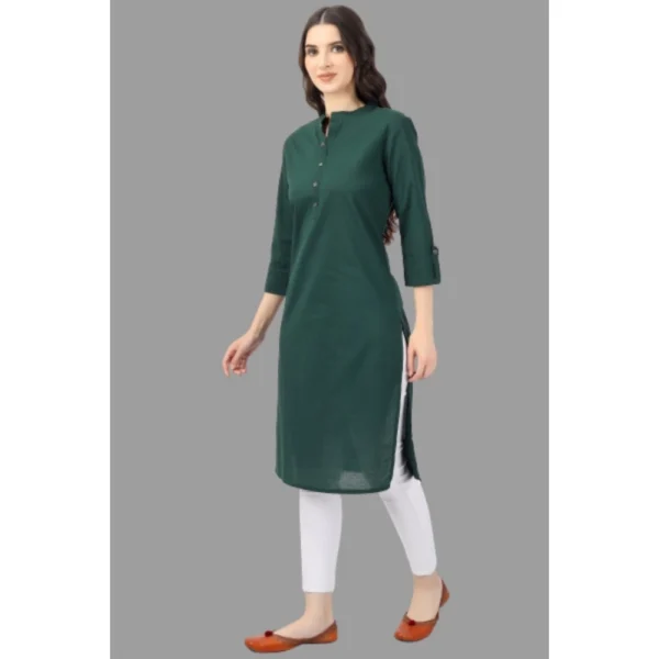 Women's Solid Calf Length Cotton Kurti (Green)