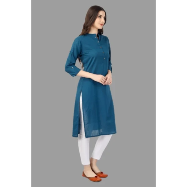 Women's Solid Calf Length Cotton Kurti (Light Blue)