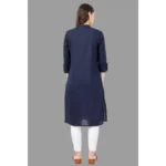 Women's Solid Calf Length Cotton Kurti (Blue)