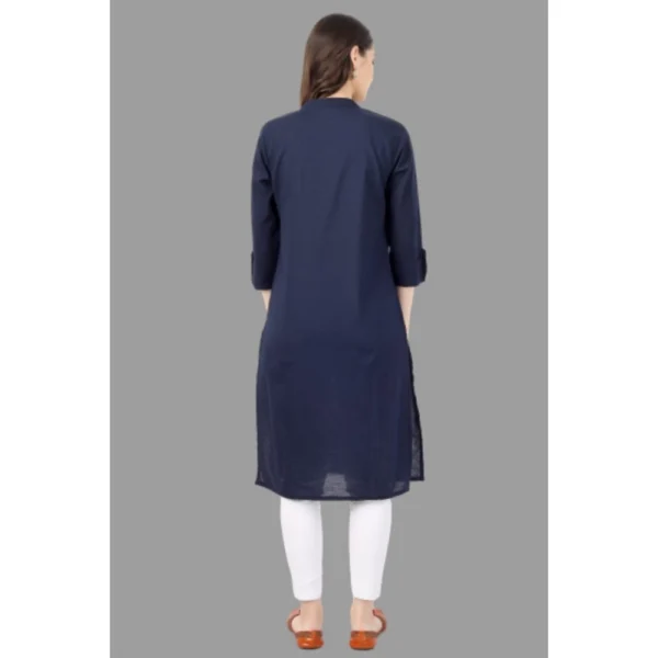 Women's Solid Calf Length Cotton Kurti (Blue)