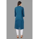 Women's Solid Calf Length Cotton Kurti (Light Blue)