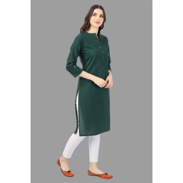 Women's Solid Calf Length Cotton Kurti (Green)