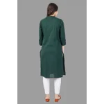 Women's Solid Calf Length Cotton Kurti (Green)