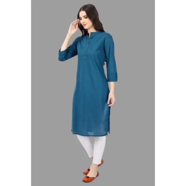 Women's Solid Calf Length Cotton Kurti (Light Blue)