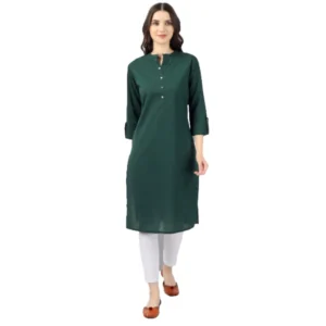 Women's Solid Calf Length Cotton Kurti (Green)