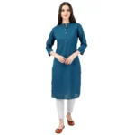 Women's Solid Calf Length Cotton Kurti (Light Blue)