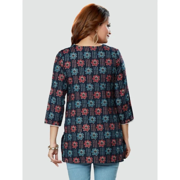 Women's Casual 3/4 Sleeves Printed Rayon Short Top (Navy Blue)