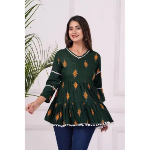 Women's Casual 3/4 Sleeve Printed Rayon Top (Green)