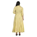 Women's Casual 3/4 Sleeve Floral Printed Rayon Anarkali Gown (Yellow)