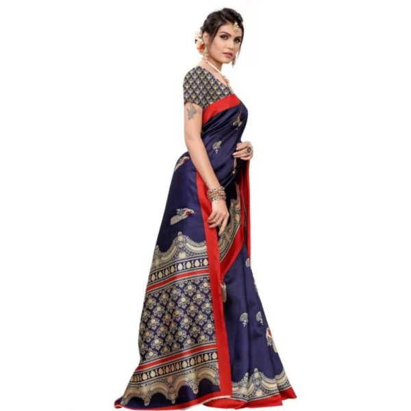 Women's Art Silk Saree With Blouse (Navy Blue, 5-6mtrs)