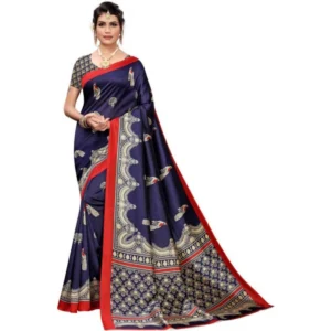 Women's Art Silk Saree With Blouse (Navy Blue, 5-6mtrs)