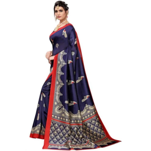 Women's Art Silk Saree With Blouse (Navy Blue, 5-6mtrs)