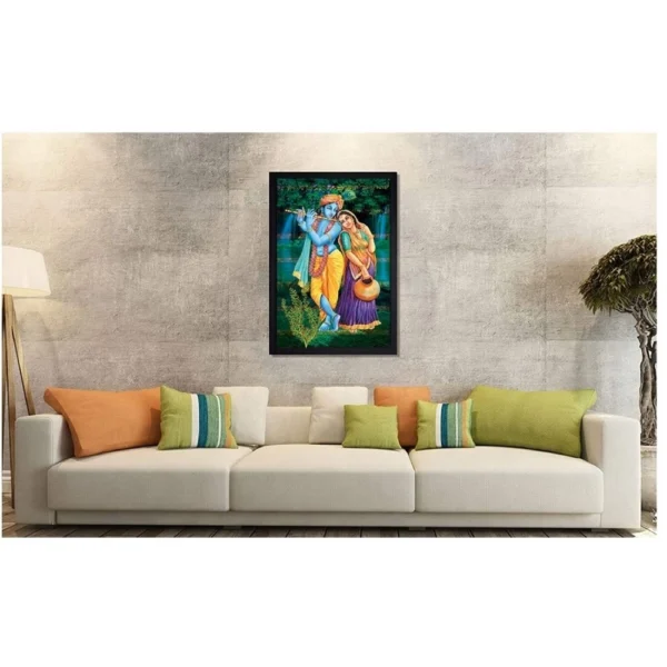 Radha Krishna Painting with Synthetic Photo Frame (Multicolor)