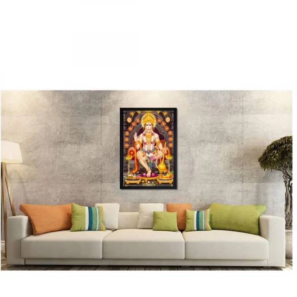 Hanuman Ji Painting with Synthetic Photo Frame (Multicolor)