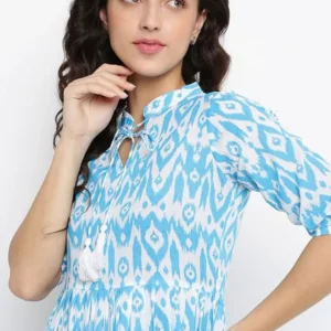 Blue Cotton Digital Printed Dress