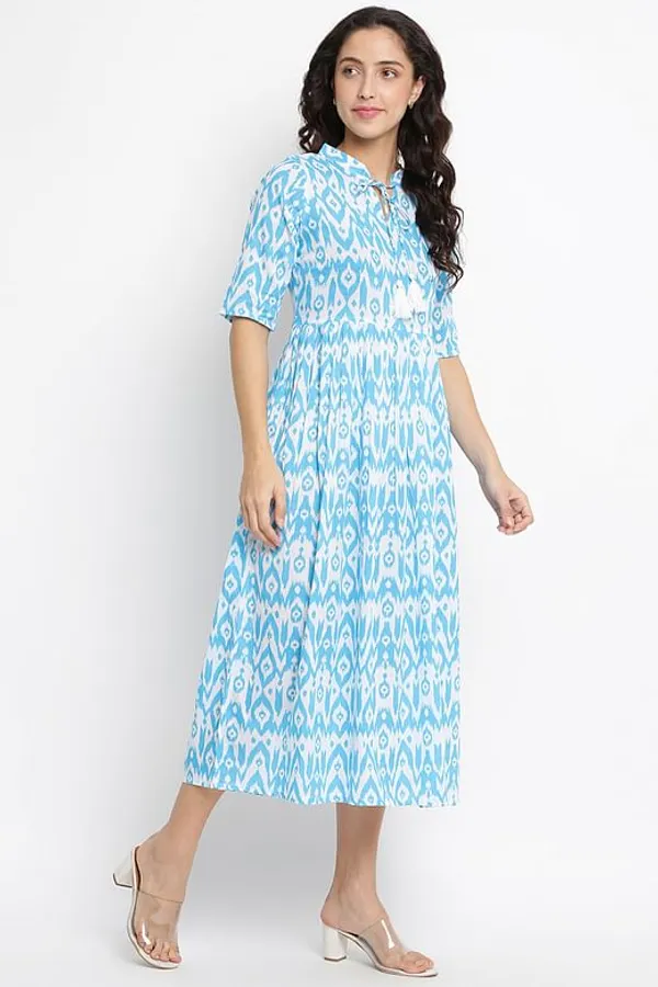 Blue Cotton Digital Printed Dress