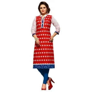 Women's Cotton Kurtis (Red, Multi, L)