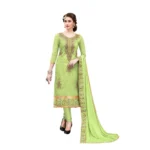 Women's Chanderi Cotton Unstitched Salwar-Suit Material With Dupatta (Light Green, 2.20 Mtr)