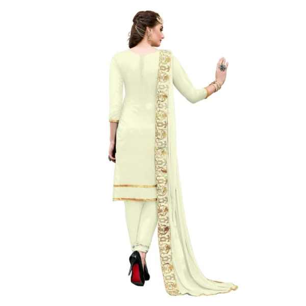 Women's Chanderi Cotton Unstitched Salwar-Suit Material With Dupatta (Cream, 2.20 Mtr)