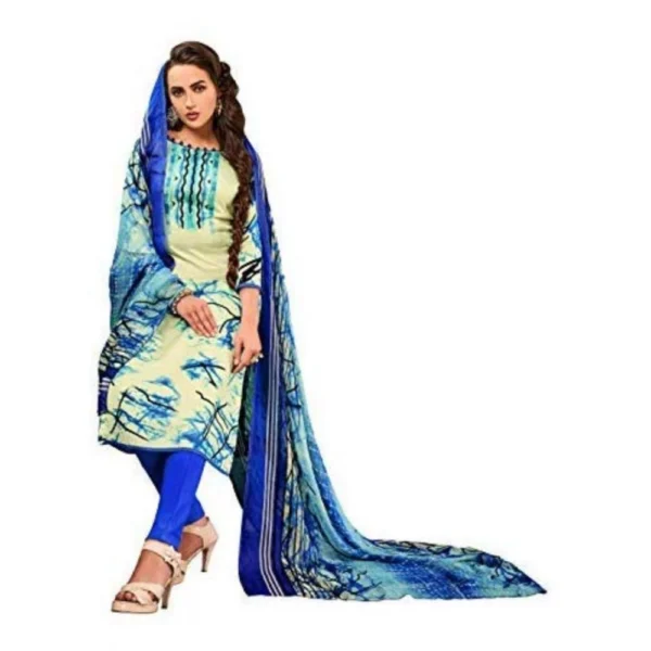 Women's Cotton Unstitched Salwar-Suit Material With Dupatta (Cream, 2.5 Mtr)