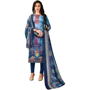 Women's Cotton Unstitched Salwar-Suit Material With Dupatta (Blue, 2.5 Mtr)