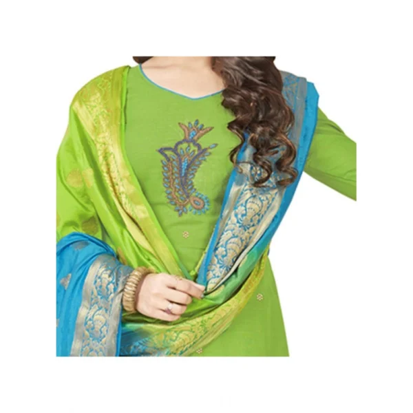 Women's South Slub Cotton Unstitched Salwar-Suit Material With Dupatta (Green, 2 Mtr)