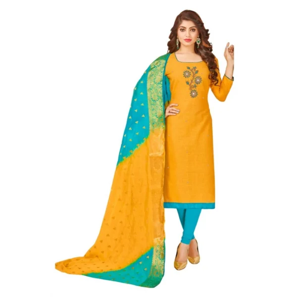 Women's South Slub Cotton Unstitched Salwar-Suit Material With Dupatta (Yellow, 2 Mtr)