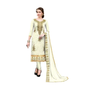 Women's Chanderi Cotton Unstitched Salwar-Suit Material With Dupatta (Cream, 2.20 Mtr)