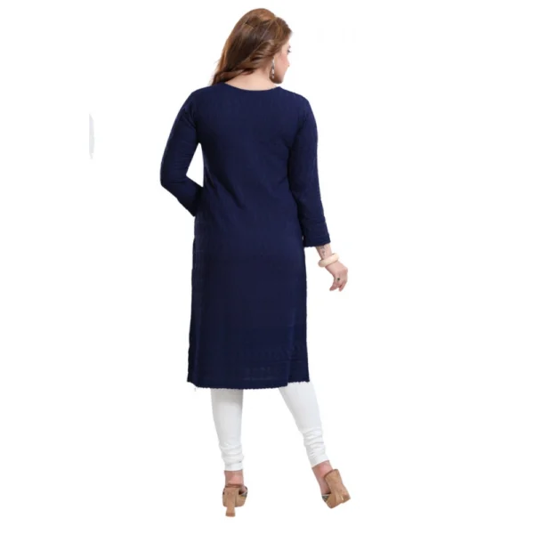 Women's Rayon Embroidered Straight Kurti-Navy Blue