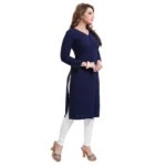 Women's Rayon Embroidered Straight Kurti-Navy Blue