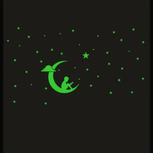 Green Galaxy Of Stars With Moon Radium Wall Sticker