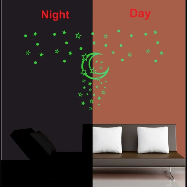 Green Galaxy Of Stars With Moon Radium Wall Sticker