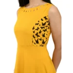 Women's Crepe Solid Sleeveless Full Length Gown(Yellow)