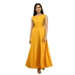 Women's Crepe Solid Sleeveless Full Length Gown(Yellow)