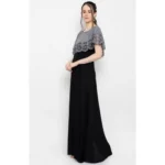 Women's Crepe Solid Sleeveless Full Length Gown(Grey Black)