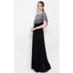 Women's Crepe Solid Sleeveless Full Length Gown(Grey Black)